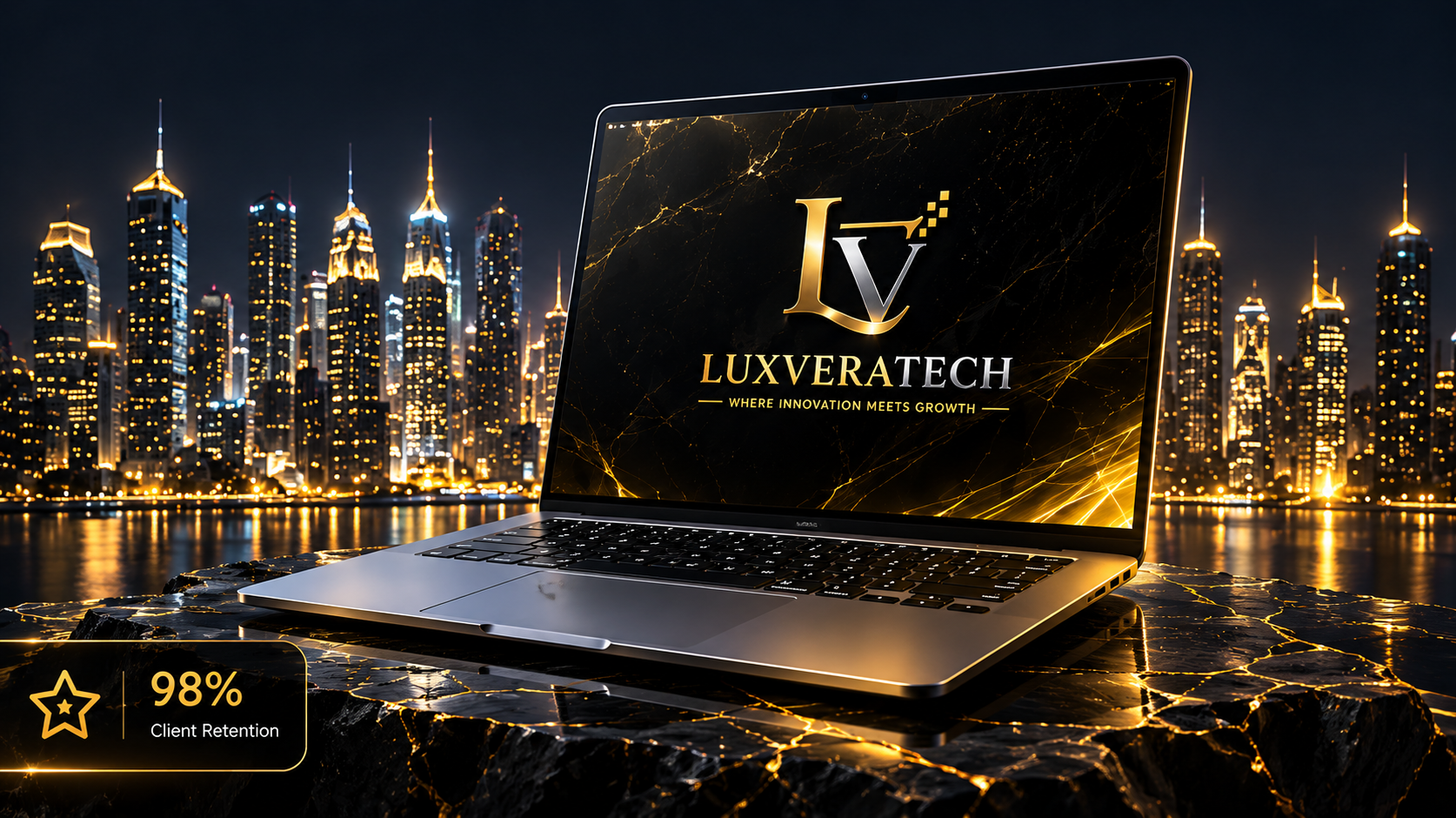 LuxVera portfolio displayed on a premium laptop