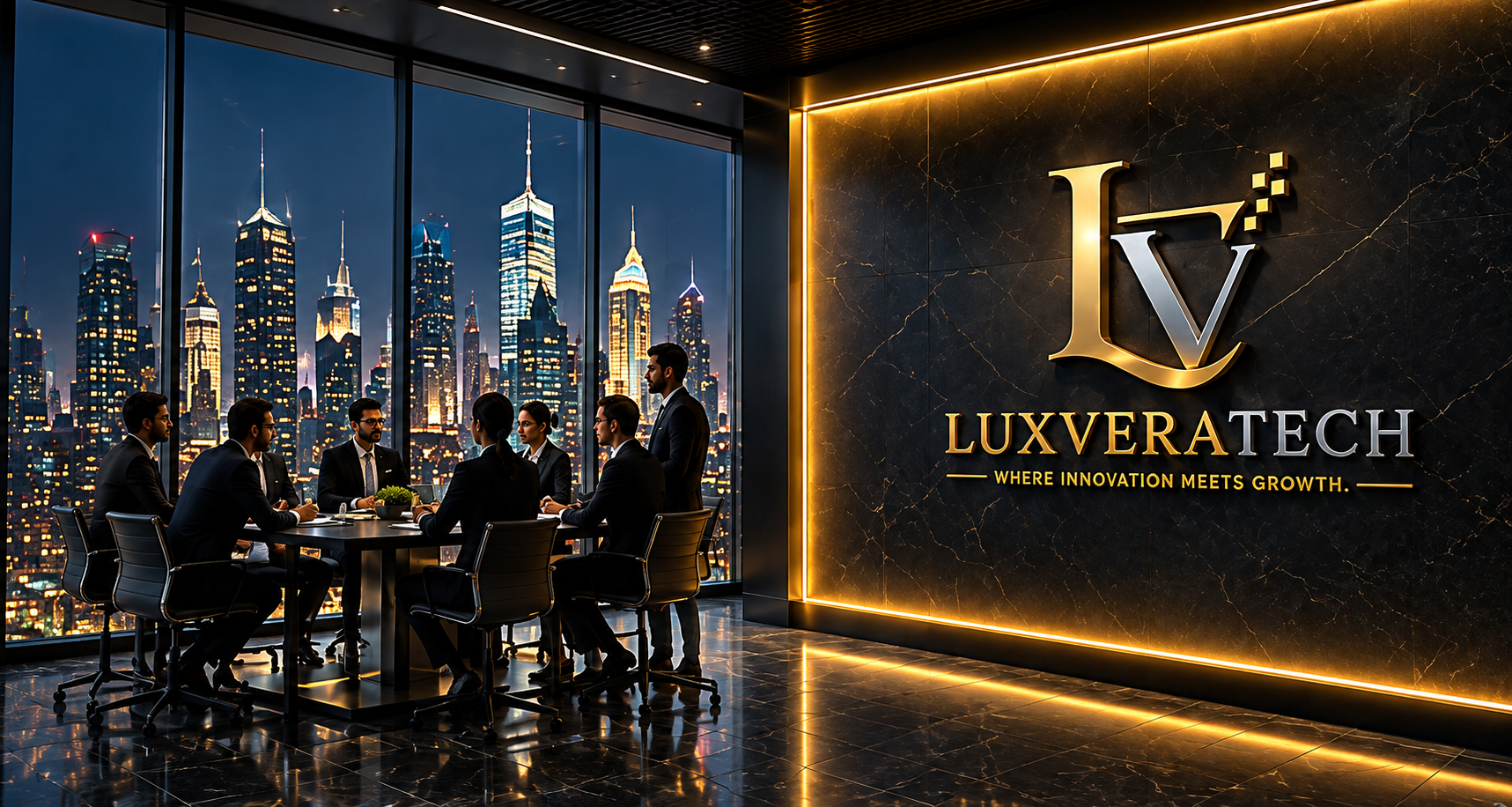 LuxVera leadership team meeting in a city office