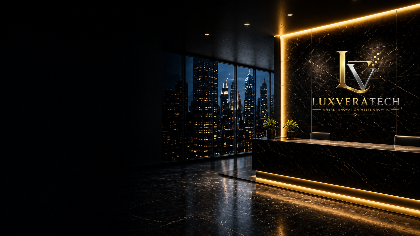 Premium LuxVera office reception at night